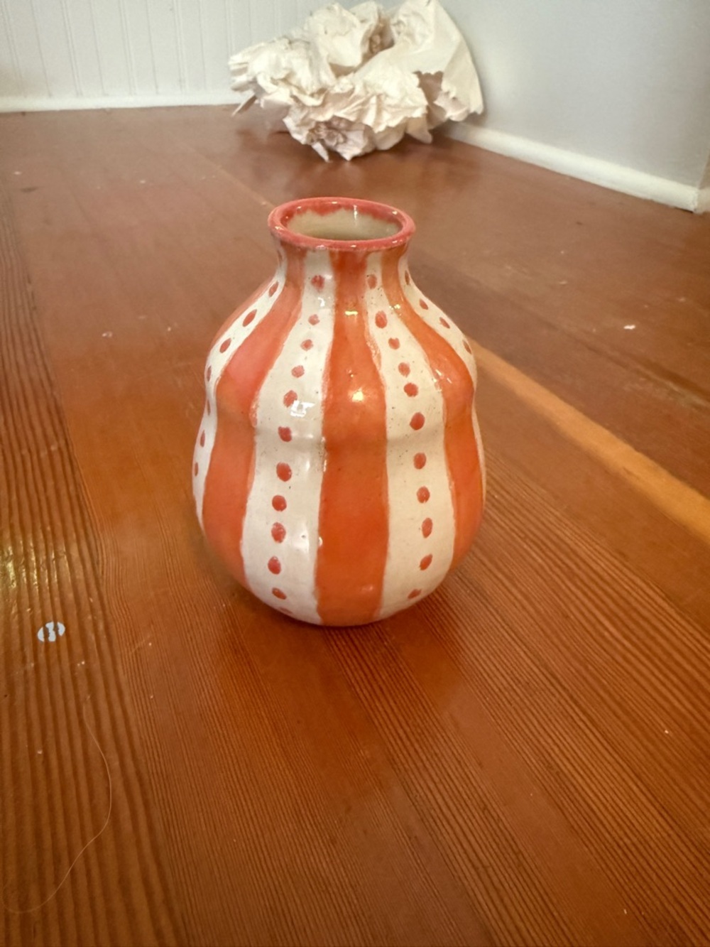 Handmade Ceramic Vase with Coral Stripes